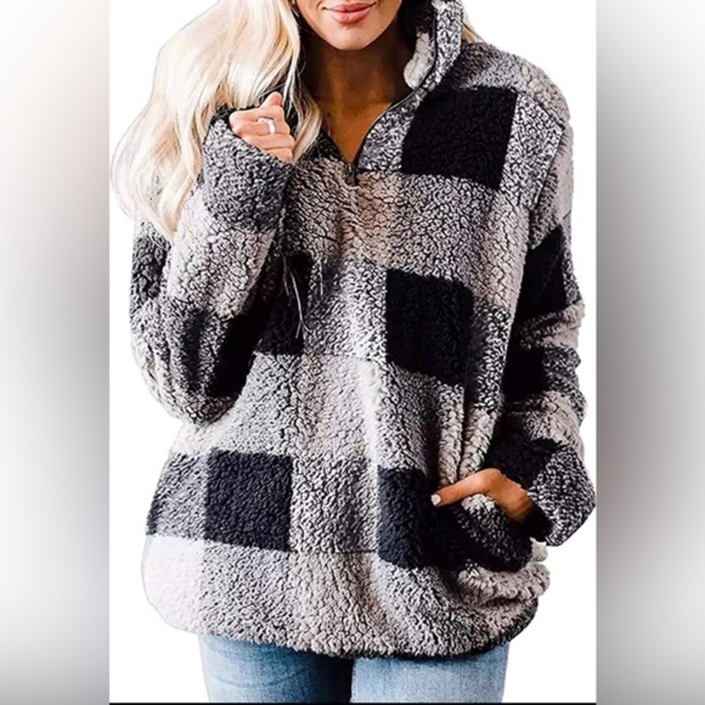 Irelia Women’s Plaid Sherpa‎ Sweatshirt with Pockets